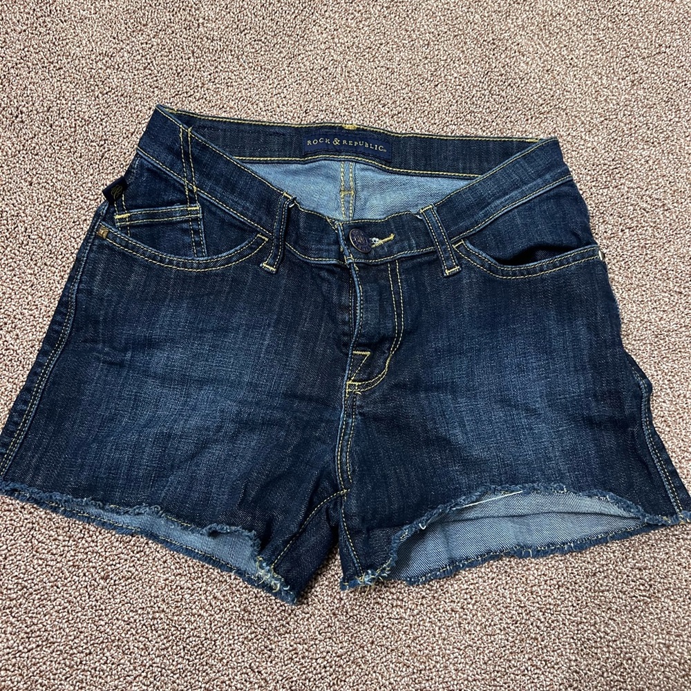 Rock & Republic Blue Jean Shorts with Frayed Hem